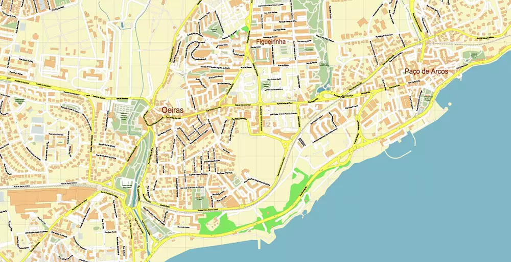 Lisbon (Lisboa) Portugal PDF Vector Map: Exact High Detailed City Plan editable Adobe PDF Street Map in layers