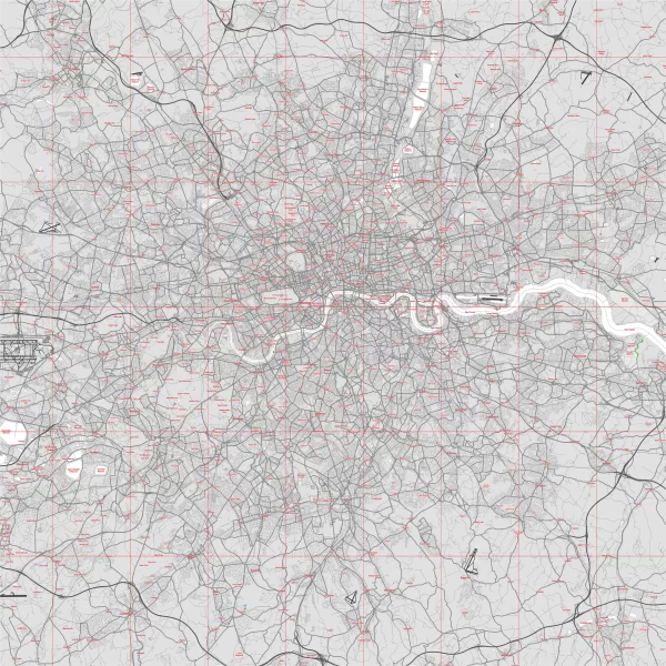London UK Greater Map Vector City Plan Low Detailed (simple white) Street Map editable Adobe Illustrator in layers