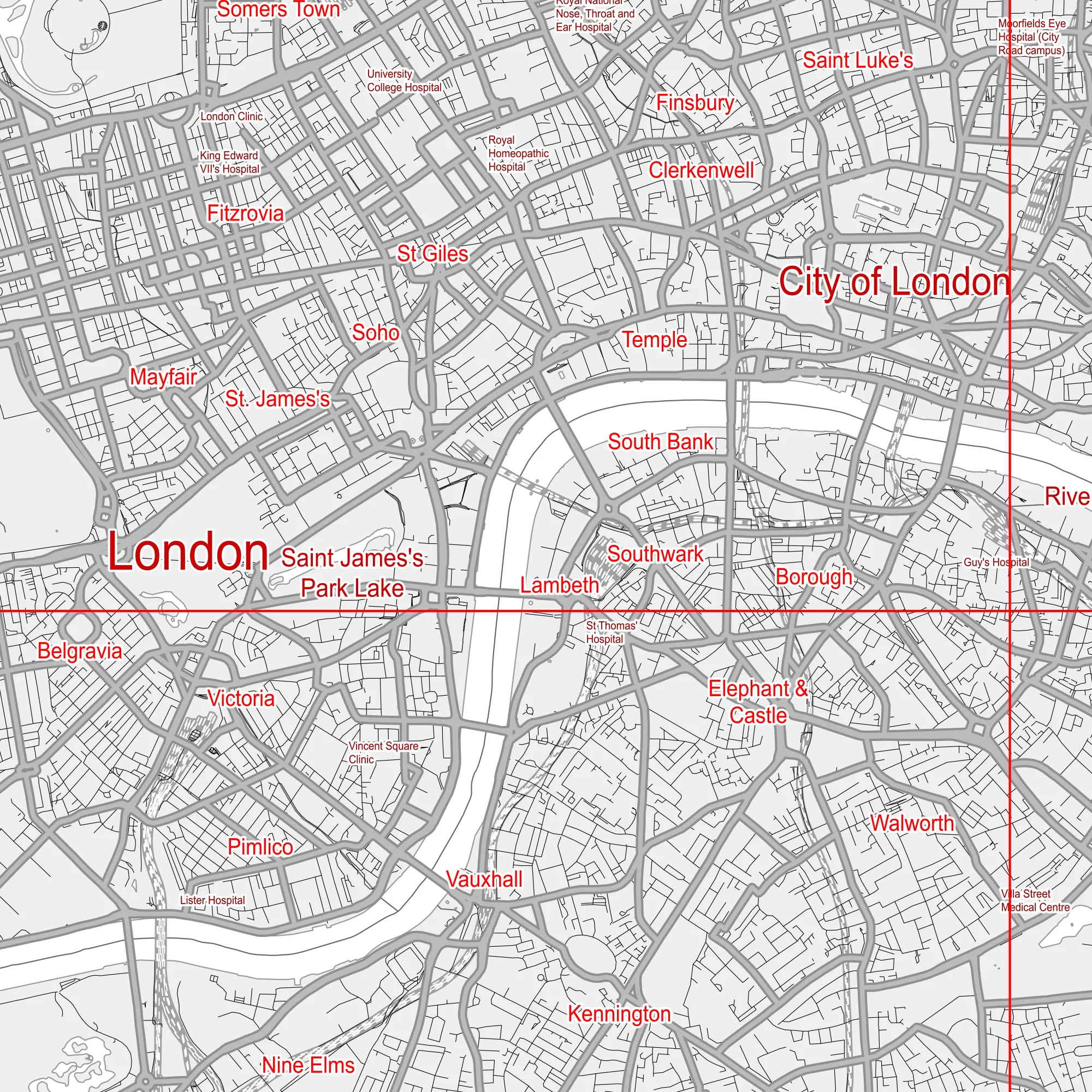 London UK Greater Map Vector City Plan Low Detailed (simple white) Street Map editable Adobe Illustrator in layers