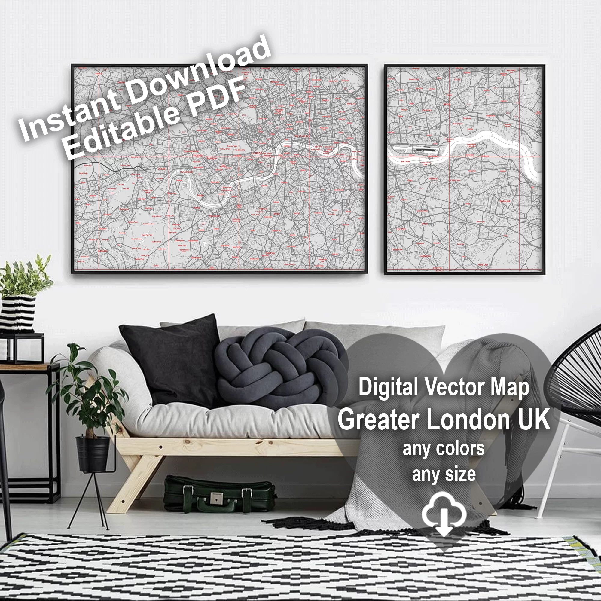 London UK Greater Map Vector City Plan Low Detailed (simple white) Street Map editable Adobe Illustrator in layers