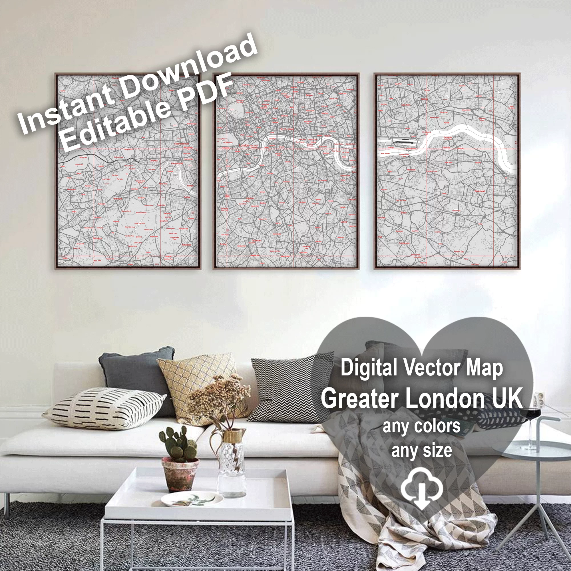 London UK Greater Map Vector City Plan Low Detailed (simple white) Street Map editable Adobe Illustrator in layers