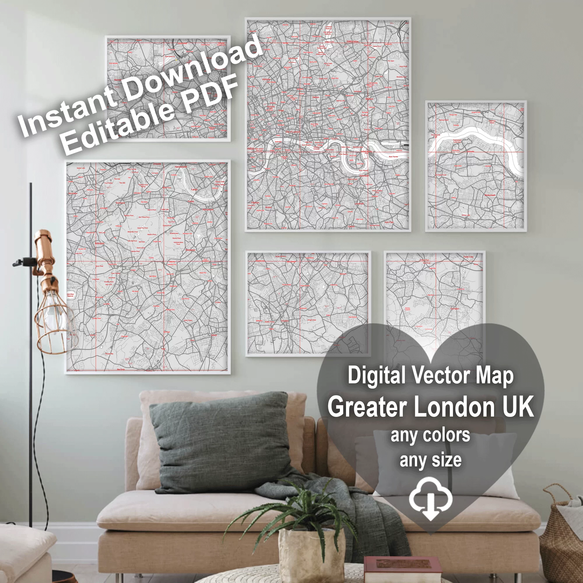 London UK Greater Map Vector City Plan Low Detailed (simple white) Street Map editable Adobe Illustrator in layers