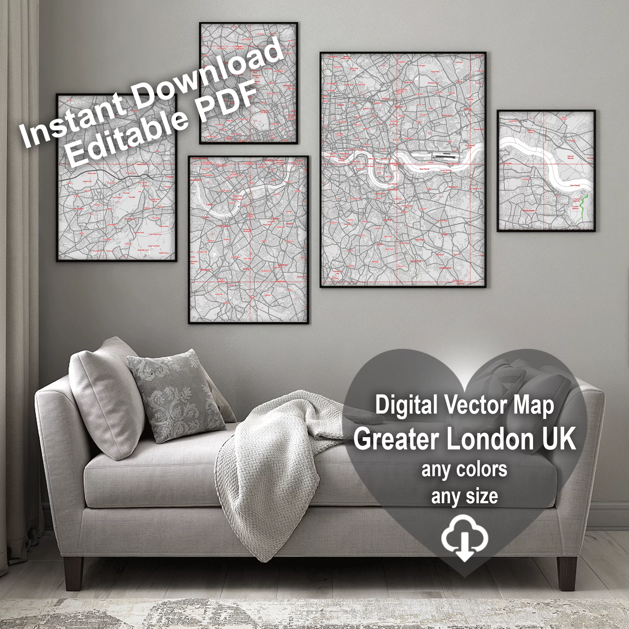 London UK Greater Map Vector City Plan Low Detailed (simple white) Street Map editable Adobe Illustrator in layers