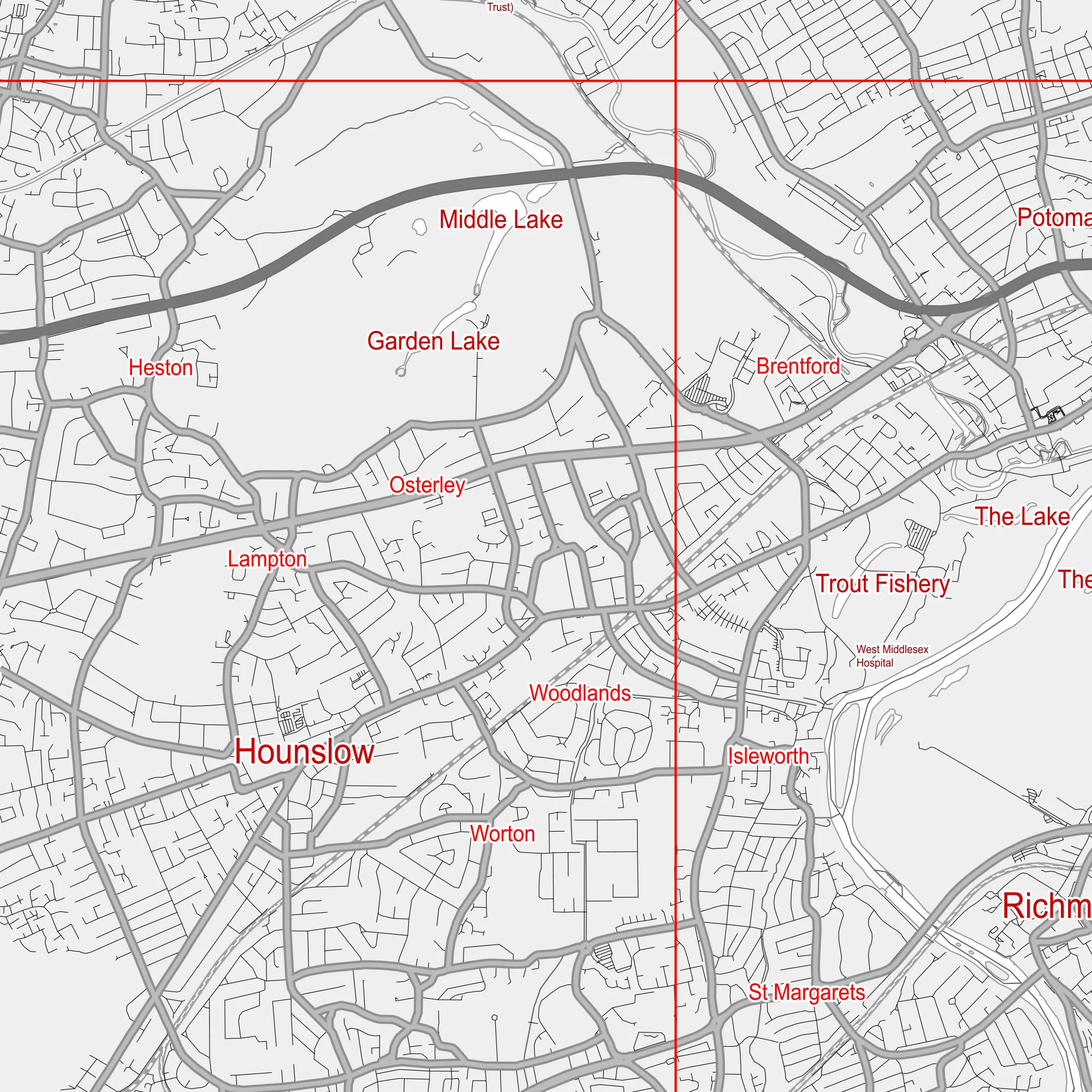 London UK Greater Map Vector City Plan Low Detailed (simple white) Street Map editable Adobe Illustrator in layers