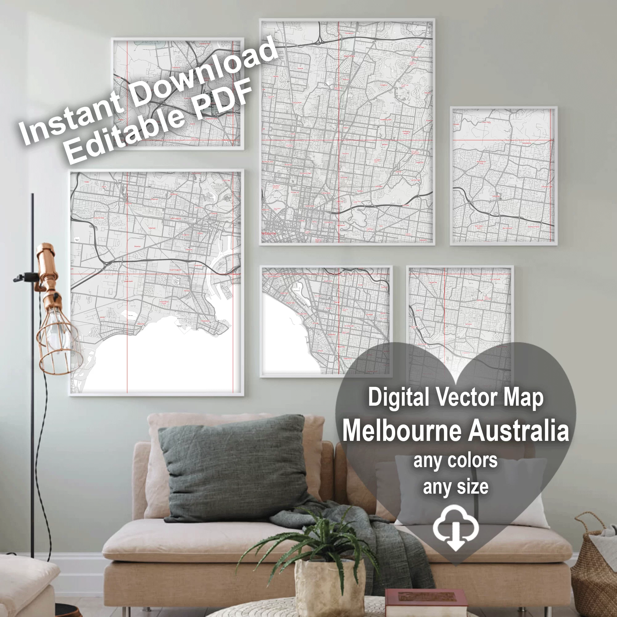 Melbourne Australia Map Vector City Plan Low Detailed (simple white) Street Map editable Adobe Illustrator in layers