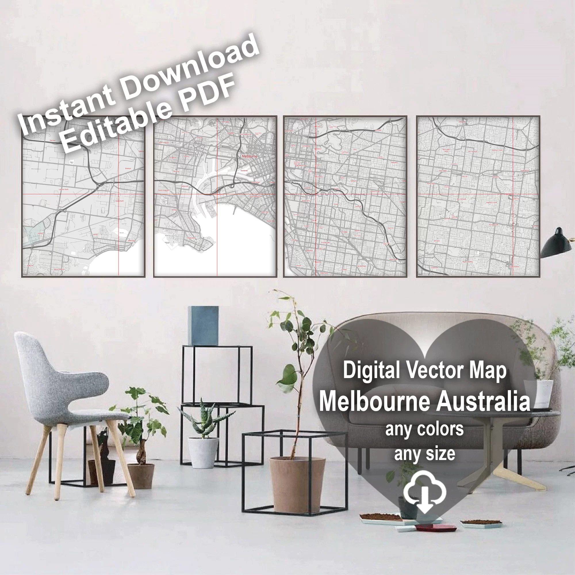 Melbourne Australia Map Vector City Plan Low Detailed (simple white) Street Map editable Adobe Illustrator in layers