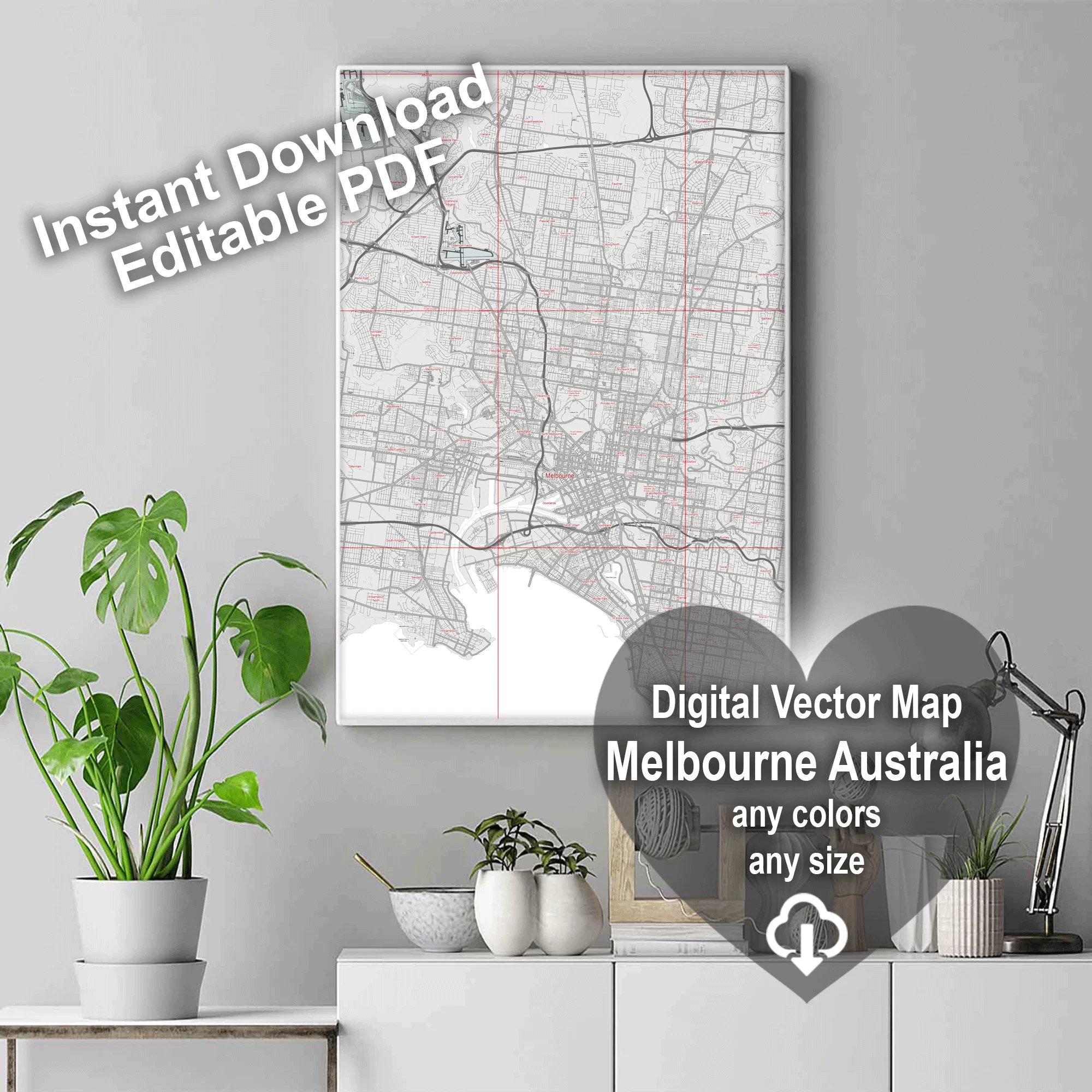 Melbourne Australia Map Vector City Plan Low Detailed (simple white) Street Map editable Adobe Illustrator in layers