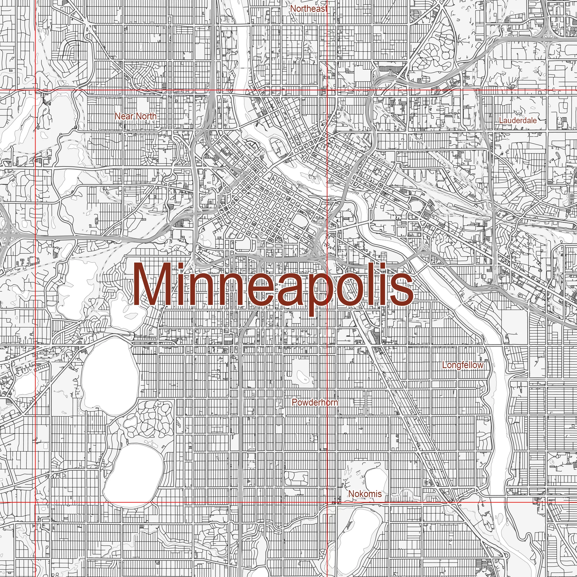 Minneapolis Sent Paul Minnesota US PDF Vector Map: City Plan Low Detailed (simple white) Street Map editable Adobe PDF in layers