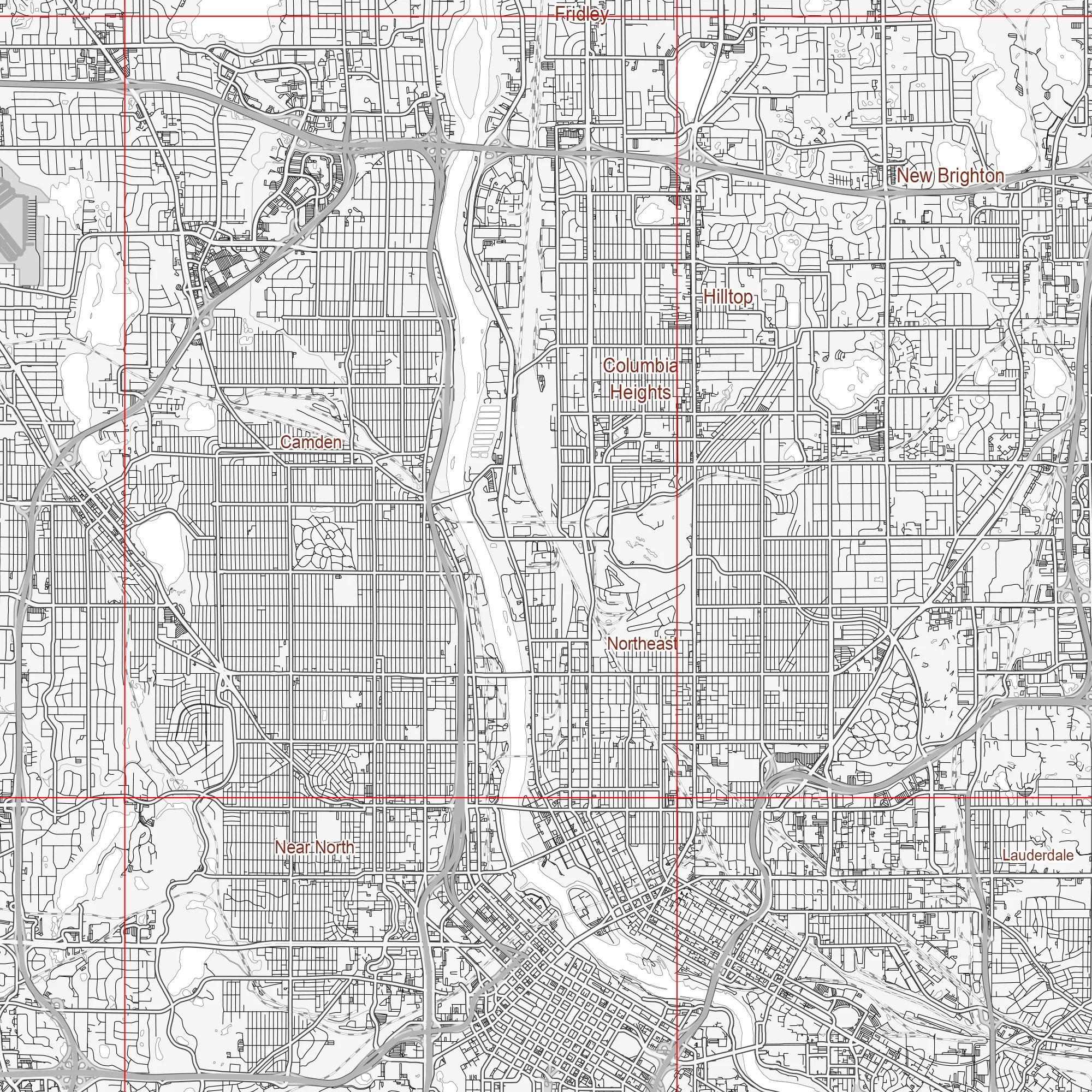 Minneapolis Sent Paul Minnesota US PDF Vector Map: City Plan Low Detailed (simple white) Street Map editable Adobe PDF in layers