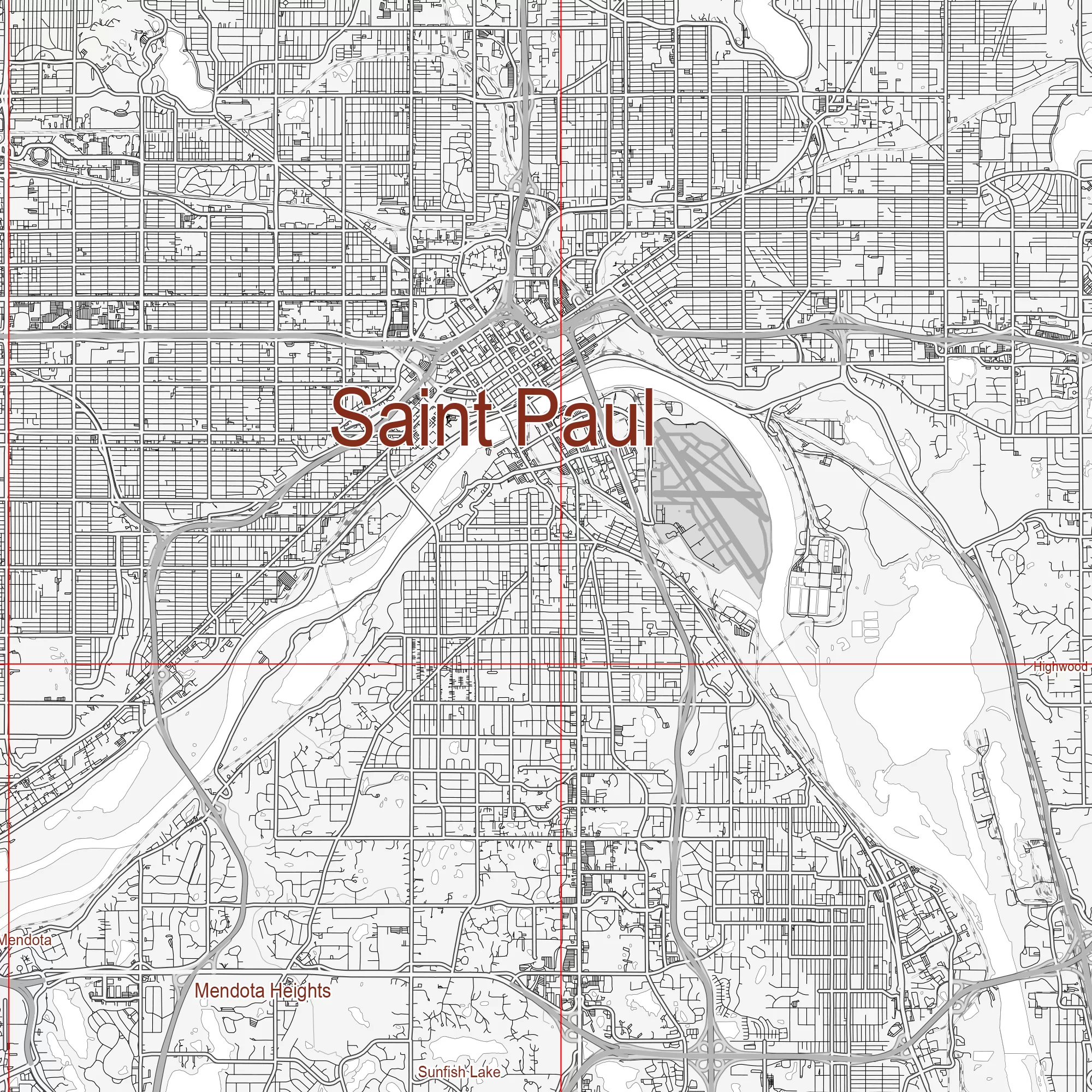 Minneapolis Sent Paul Minnesota US PDF Vector Map: City Plan Low Detailed (simple white) Street Map editable Adobe PDF in layers