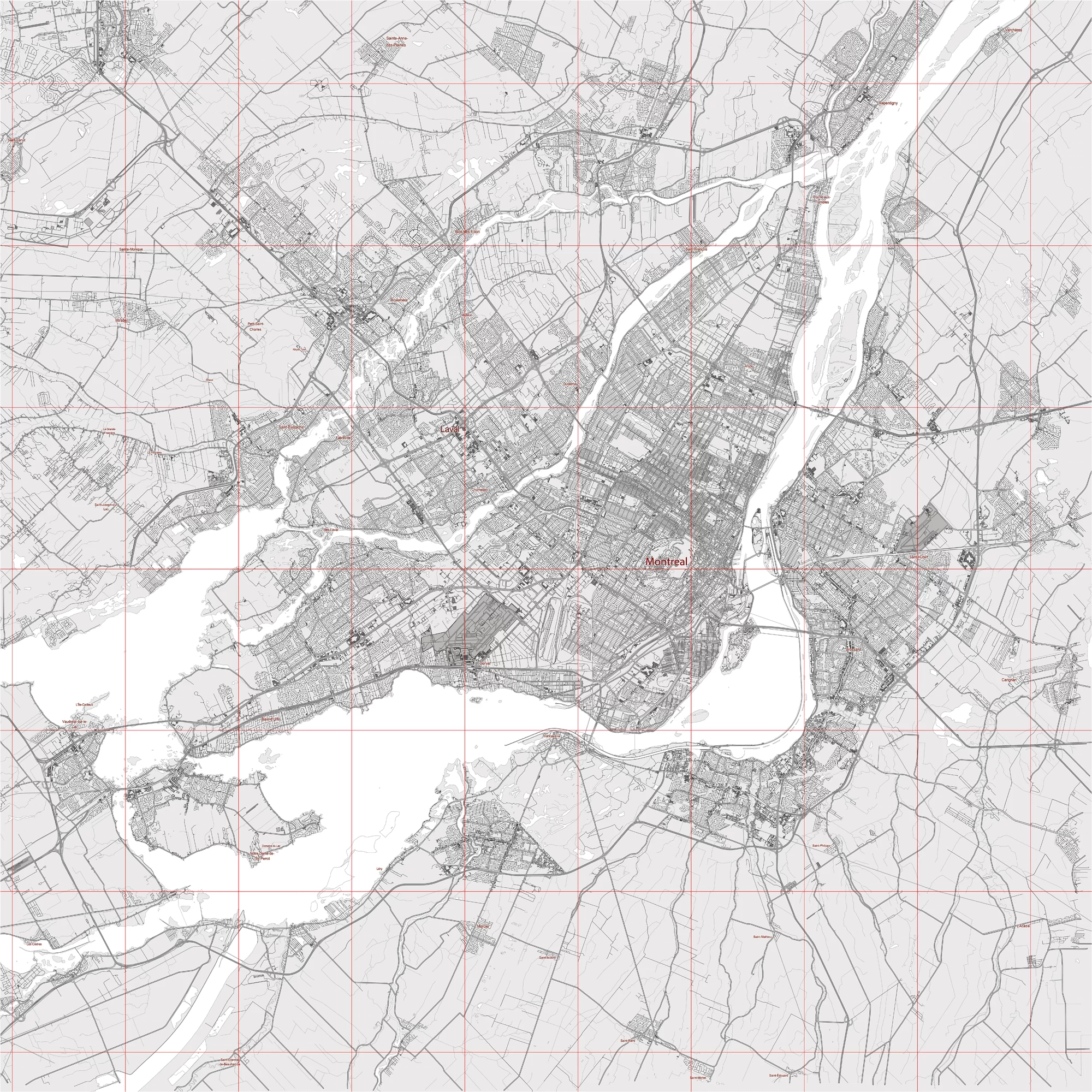 Montreal Quebec Canada PDF Vector Map: City Plan Low Detailed (simple white) Street Map editable Adobe PDF in layers