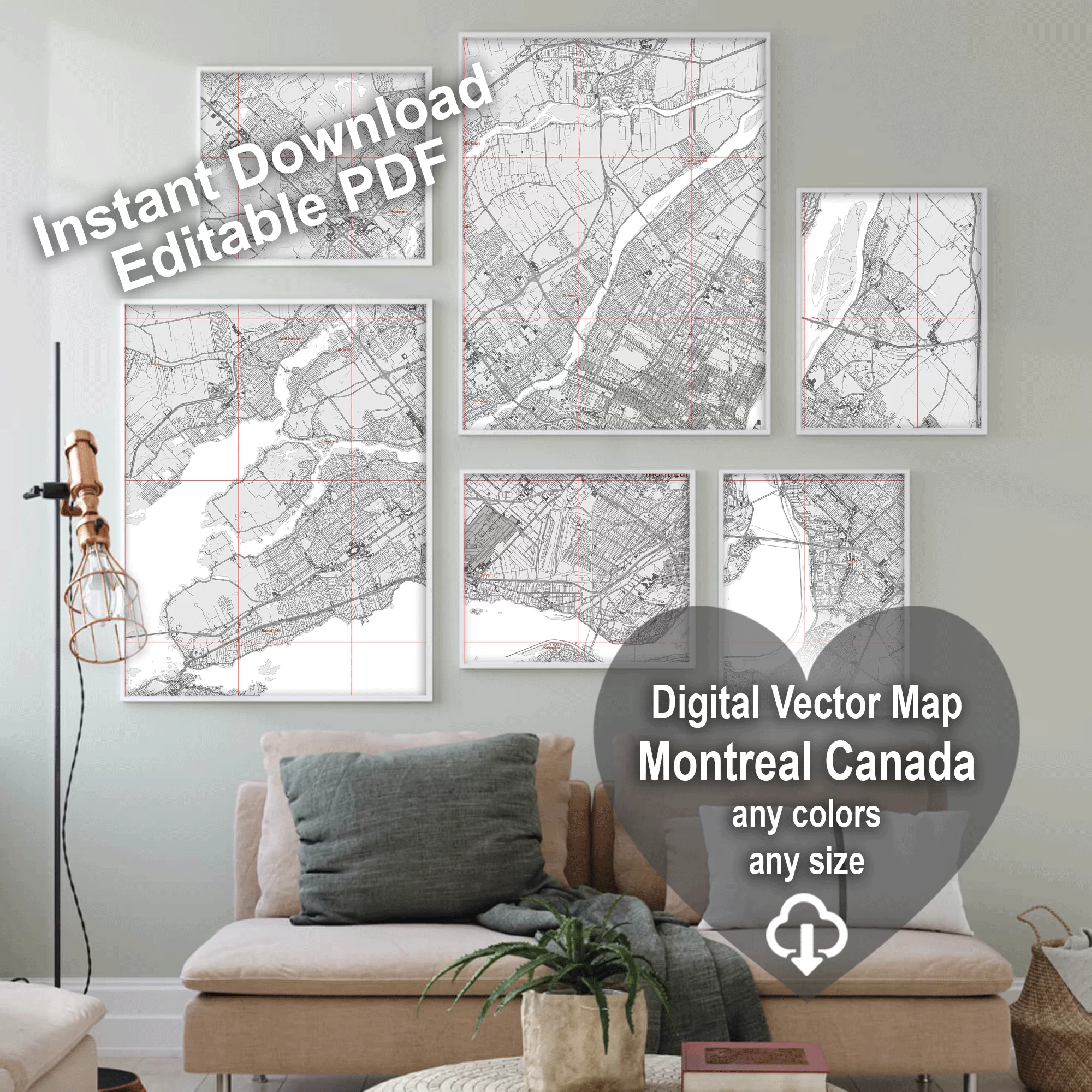 Montreal Quebec Canada PDF Vector Map: City Plan Low Detailed (simple white) Street Map editable Adobe PDF in layers