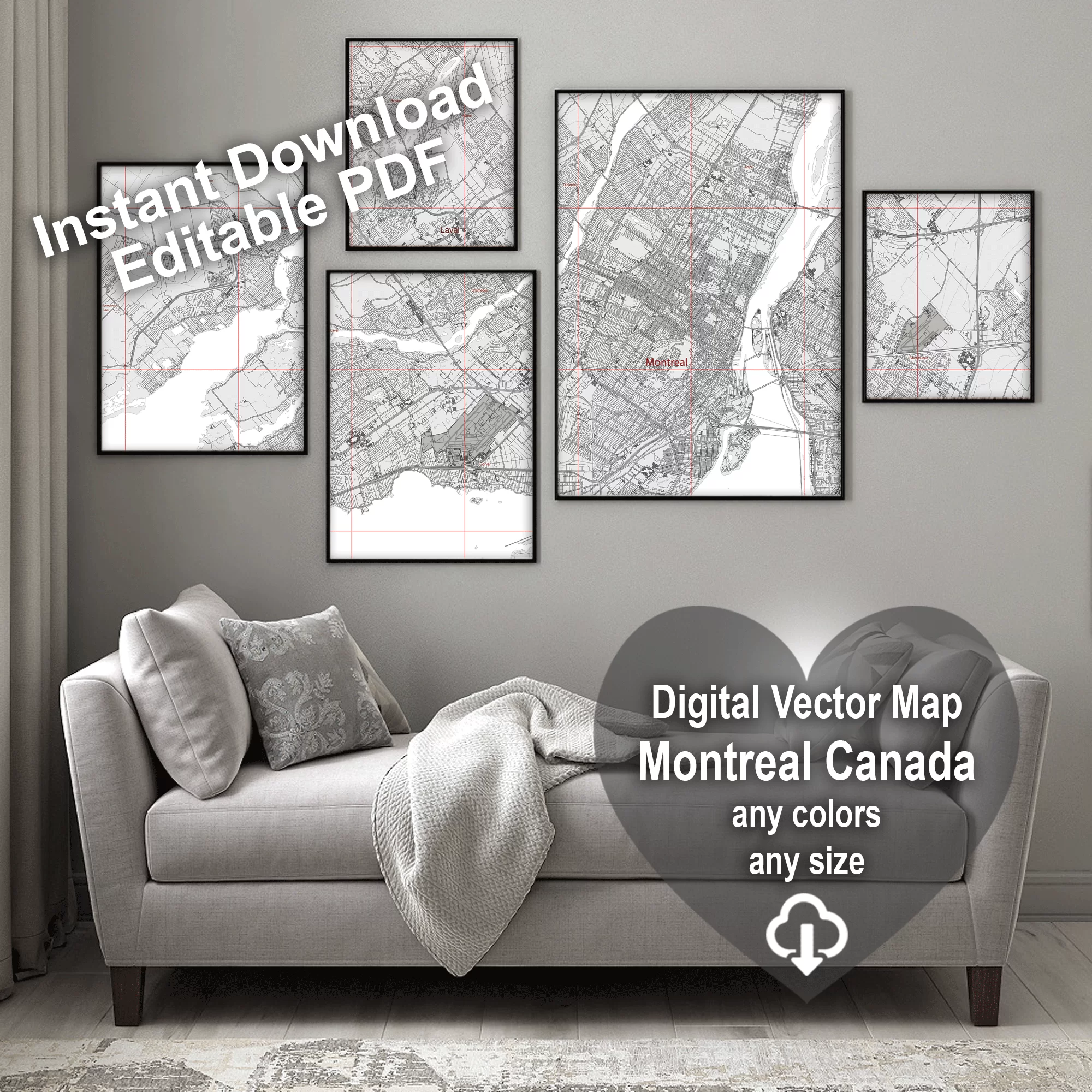 Montreal Quebec Canada PDF Vector Map: City Plan Low Detailed (simple white) Street Map editable Adobe PDF in layers