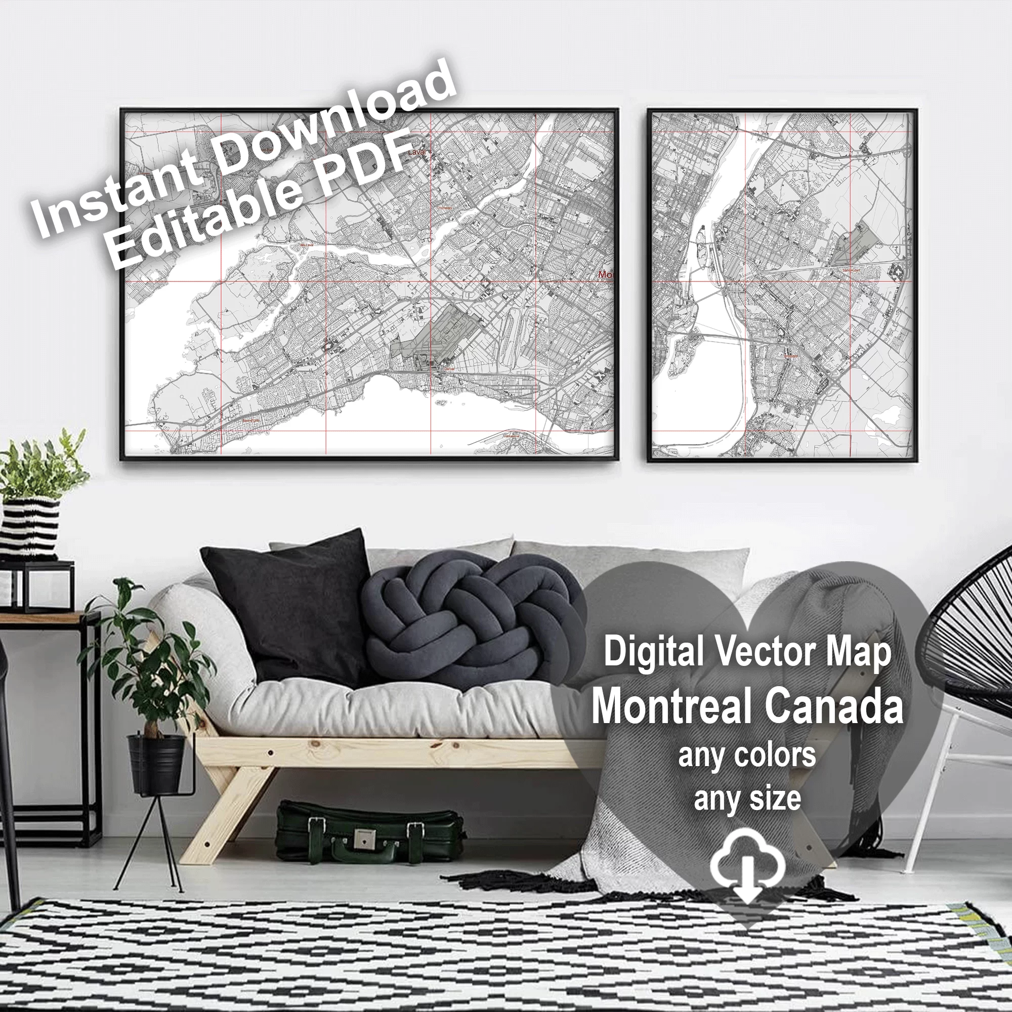 Montreal Quebec Canada PDF Vector Map: City Plan Low Detailed (simple white) Street Map editable Adobe PDF in layers