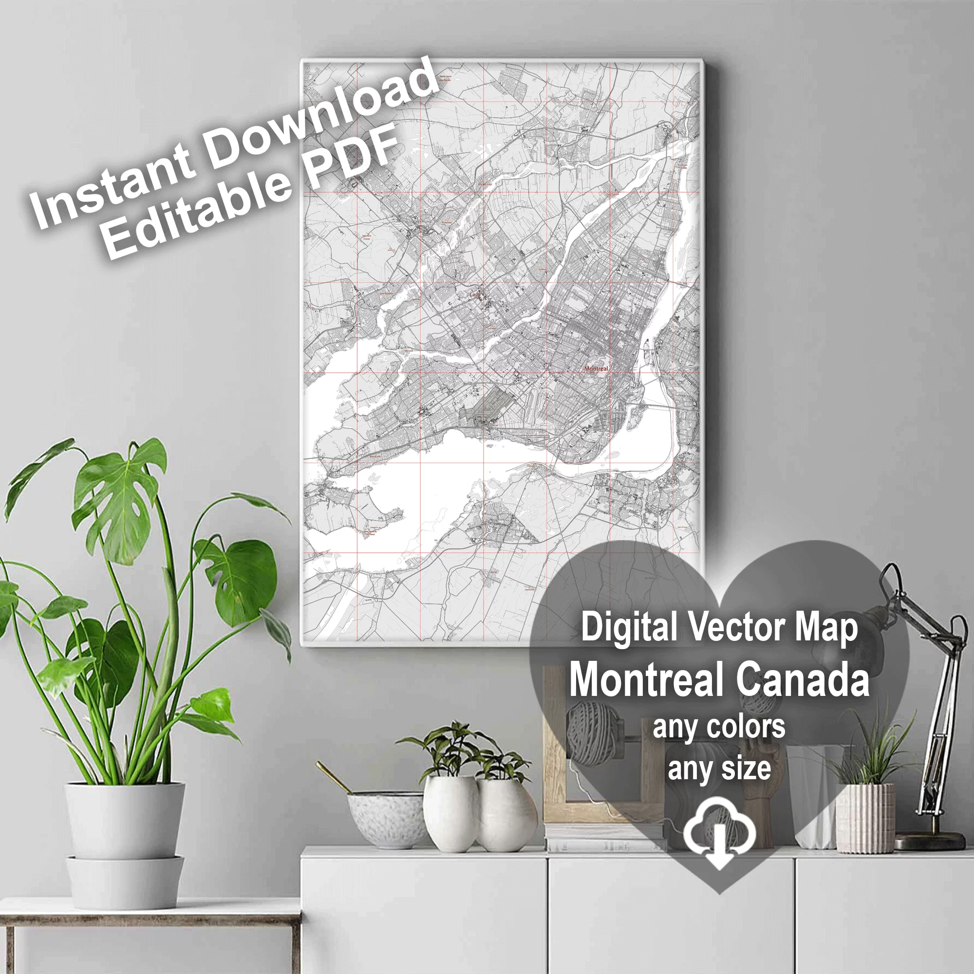Montreal Quebec Canada PDF Vector Map: City Plan Low Detailed (simple white) Street Map editable Adobe PDF in layers