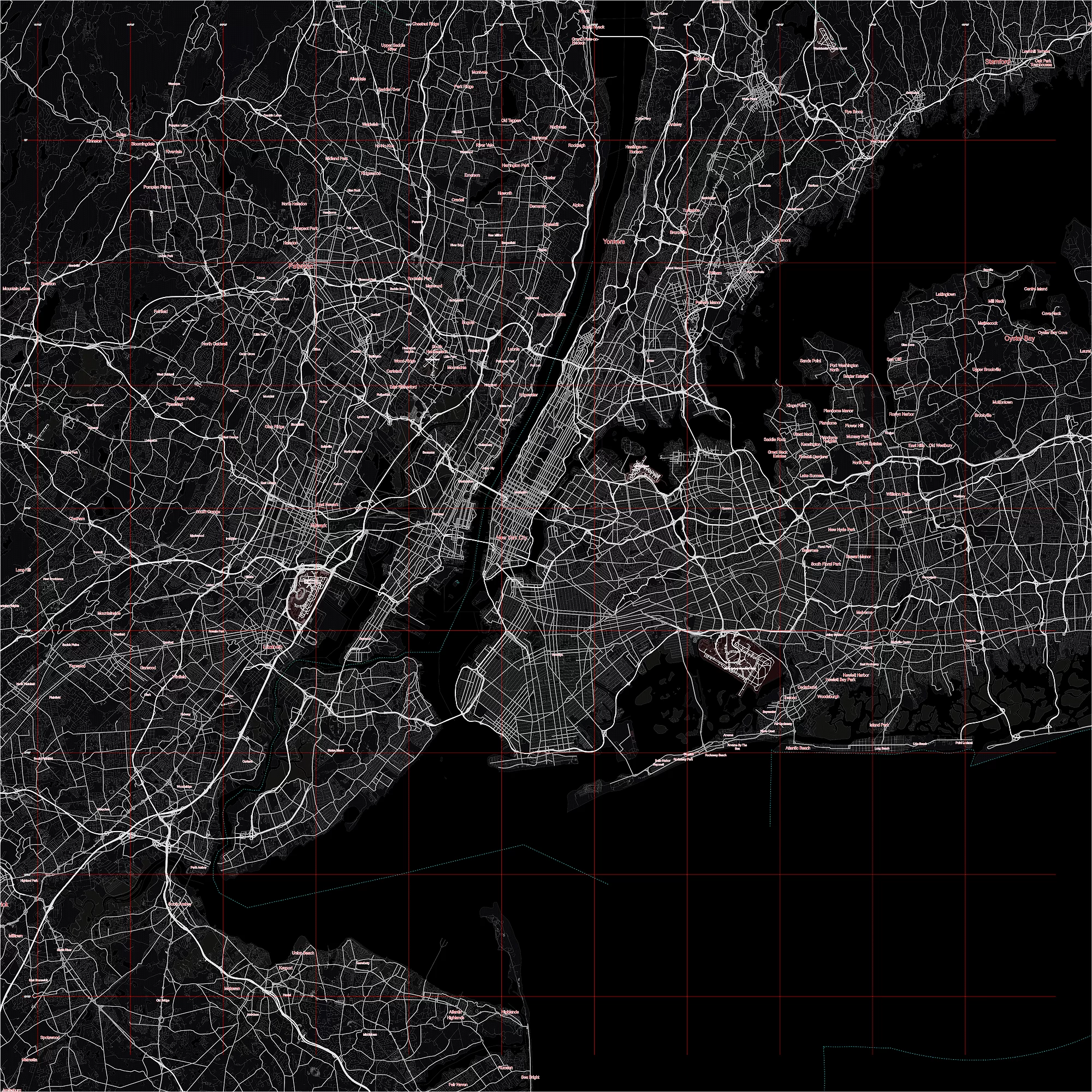 New York City US Map Vector City Plan Low Detailed (simple black) Street Map editable Adobe Illustrator in layers