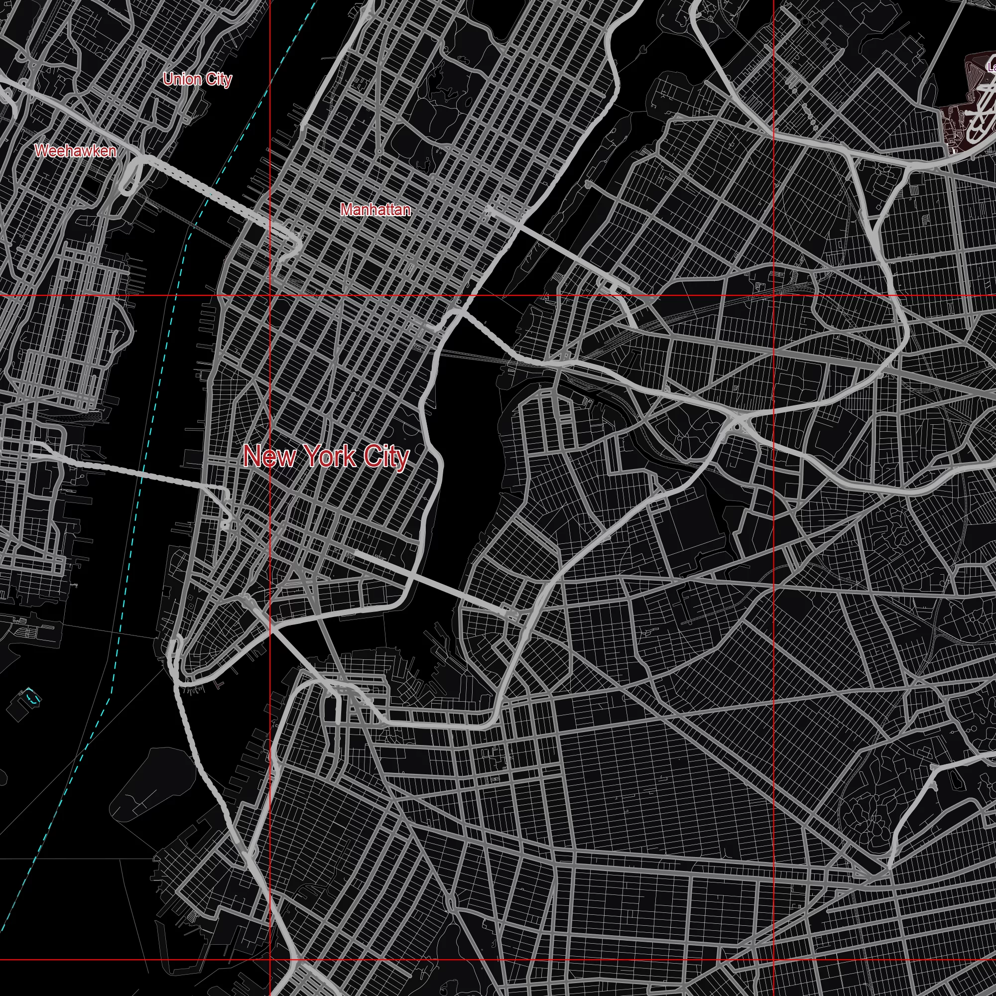 New York City US Map Vector City Plan Low Detailed (simple black) Street Map editable Adobe Illustrator in layers