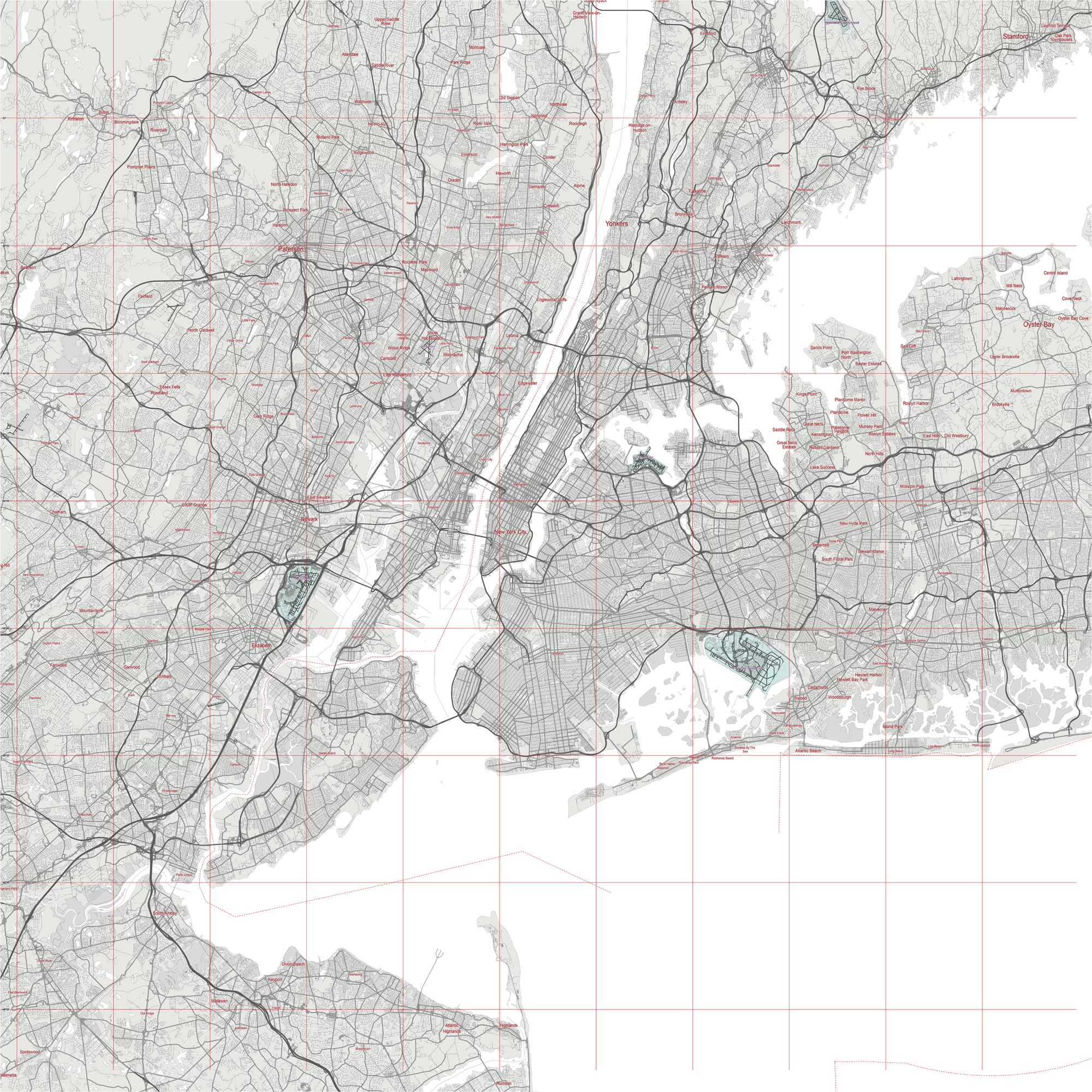 New York City US PDF Vector Map: City Plan Low Detailed (simple white) Street Map editable Adobe PDF in layers