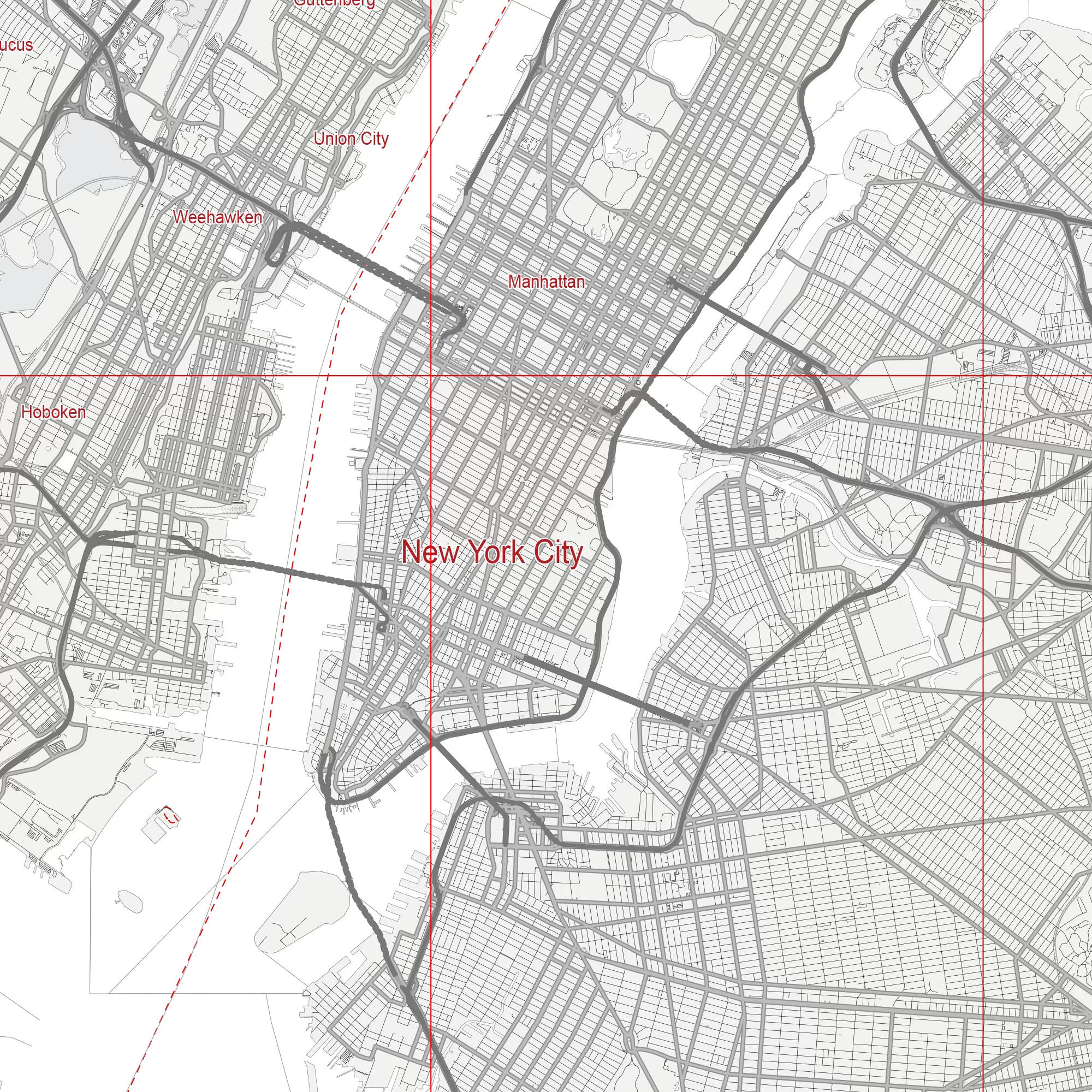 New York City US PDF Vector Map: City Plan Low Detailed (simple white) Street Map editable Adobe PDF in layers
