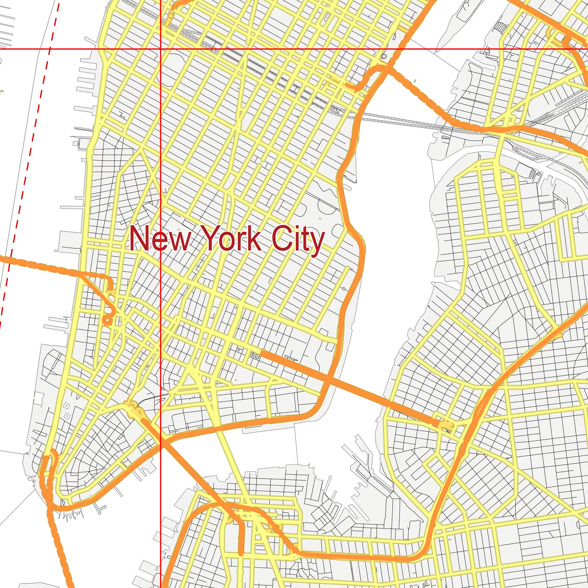 New York City US PDF Vector Map: City Plan Low Detailed (simple white + colors) Street Map editable Adobe PDF in layers