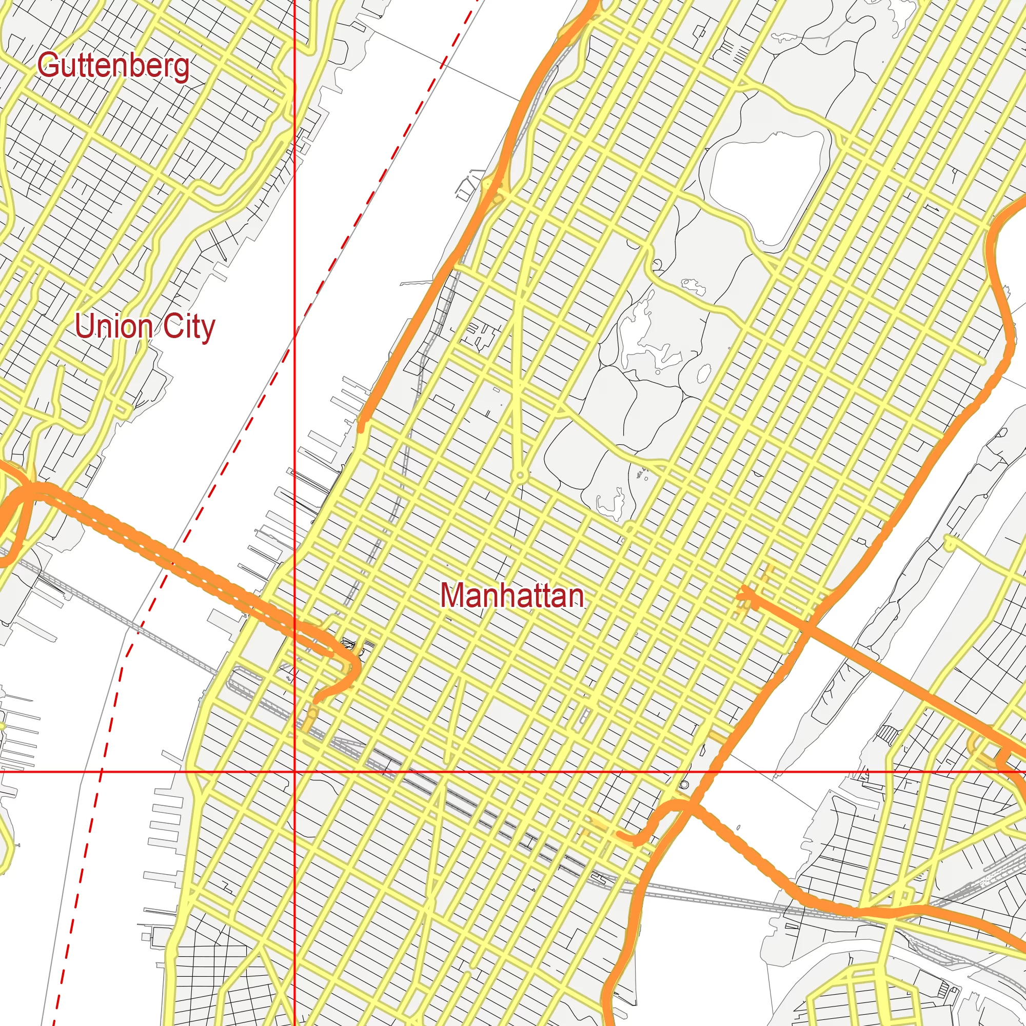 New York City US PDF Vector Map: City Plan Low Detailed (simple white + colors) Street Map editable Adobe PDF in layers