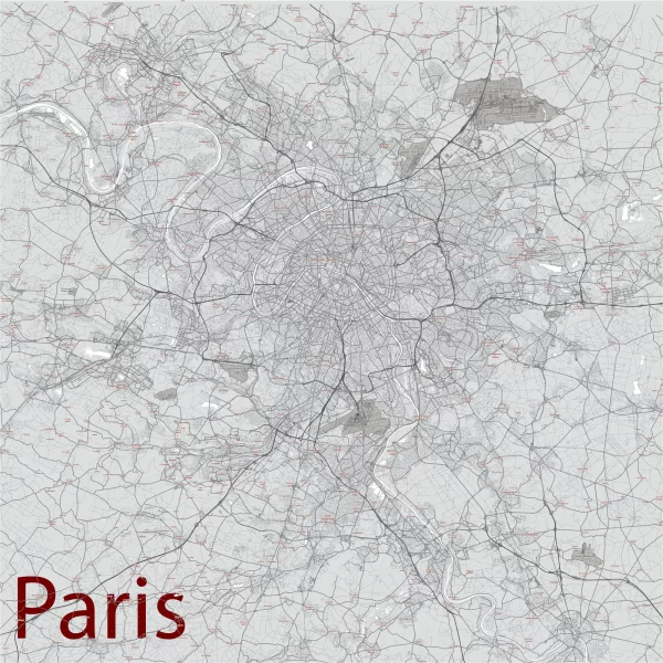 Paris France Map Vector City Plan Low Detailed (simple white) Street Map editable Adobe Illustrator in layers