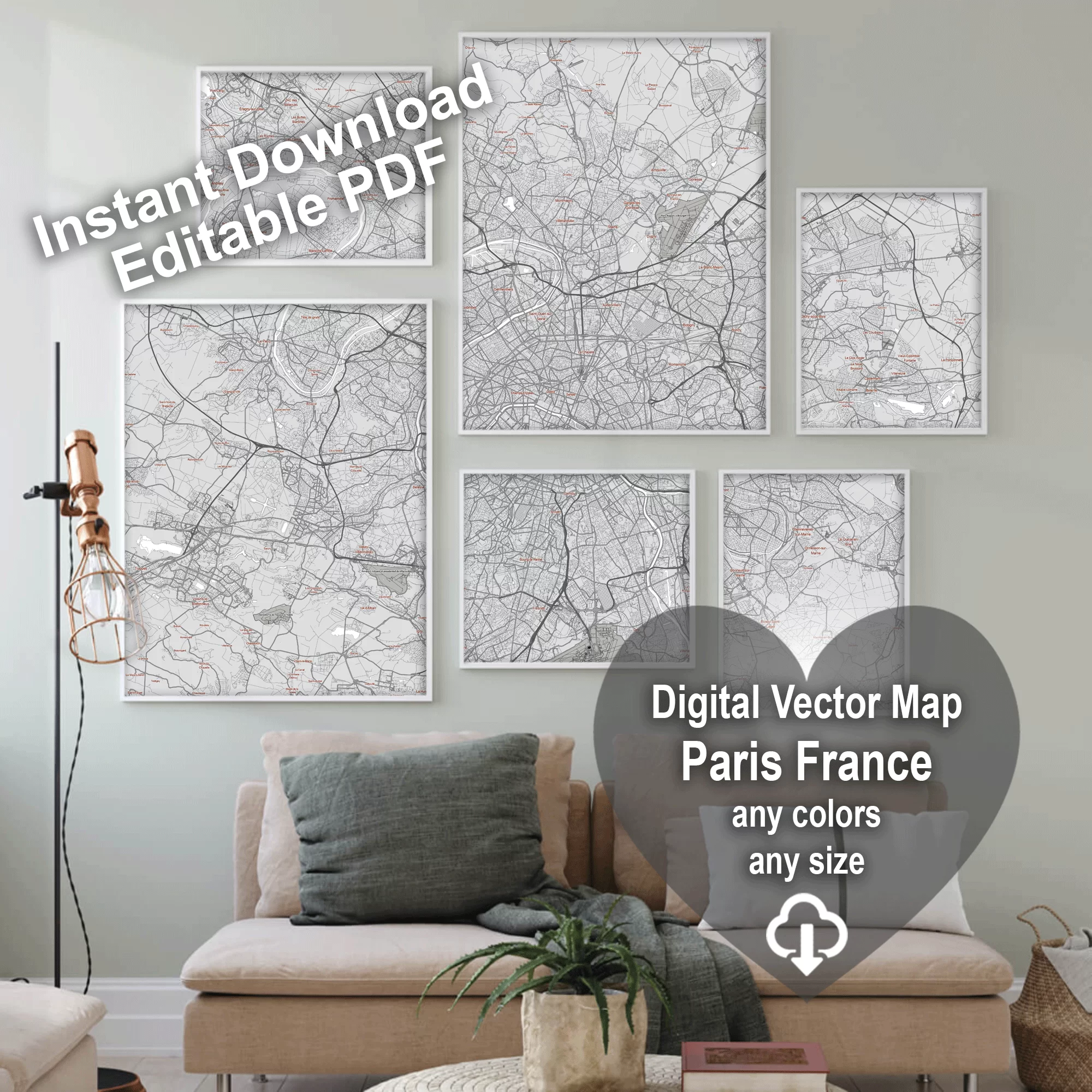 Paris France Map Vector City Plan Low Detailed (simple white) Street Map editable Adobe Illustrator in layers