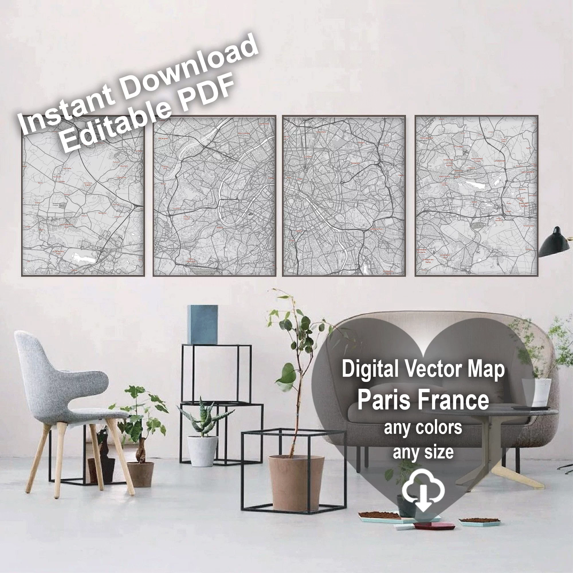 Paris France Map Vector City Plan Low Detailed (simple white) Street Map editable Adobe Illustrator in layers