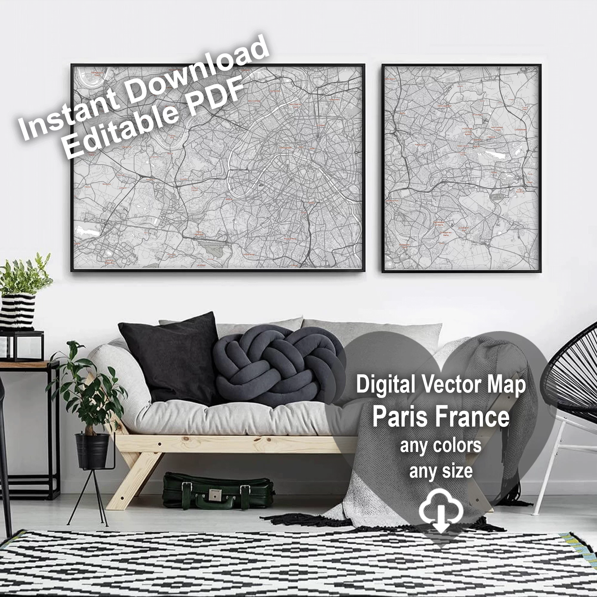 Paris France Map Vector City Plan Low Detailed (simple white) Street Map editable Adobe Illustrator in layers