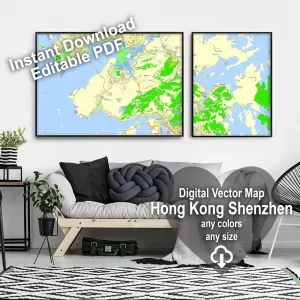 Hong Kong Shenzhen China editable layered PDF Vector Map