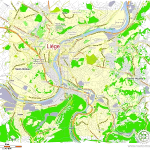 Liege Belgium editable layered PDF Vector Map