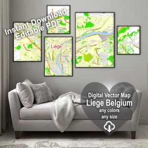 Liege Belgium editable layered PDF Vector Map