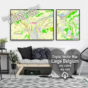 Liege Belgium editable layered PDF Vector Map