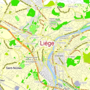 Liege Belgium editable layered PDF Vector Map