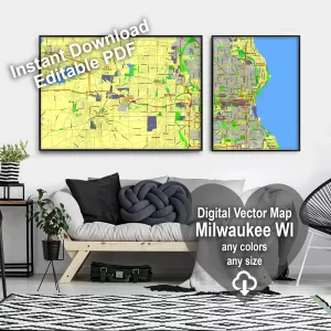 Milwaukee Wisconsin US editable layered PDF Vector Map Milwaukee Wisconsin US editable layered PDF Vector Map