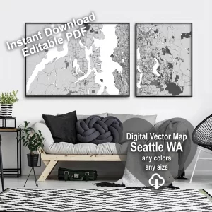 Seattle Washington US editable layered PDF Vector Map Seattle Washington US editable layered PDF Vector Map