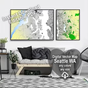 Seattle Washington US editable layered PDF Vector Map Seattle Washington US editable layered PDF Vector Map