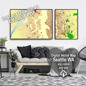 Seattle Washington US editable layered PDF Vector Map Seattle Washington US editable layered PDF Vector Map