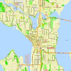 Seattle Washington US editable layered PDF Vector Map Seattle Washington US editable layered PDF Vector Map