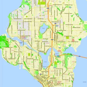 Seattle Washington US editable layered PDF Vector Map Seattle Washington US editable layered PDF Vector Map