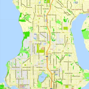 Seattle Washington US editable layered PDF Vector Map Seattle Washington US editable layered PDF Vector Map