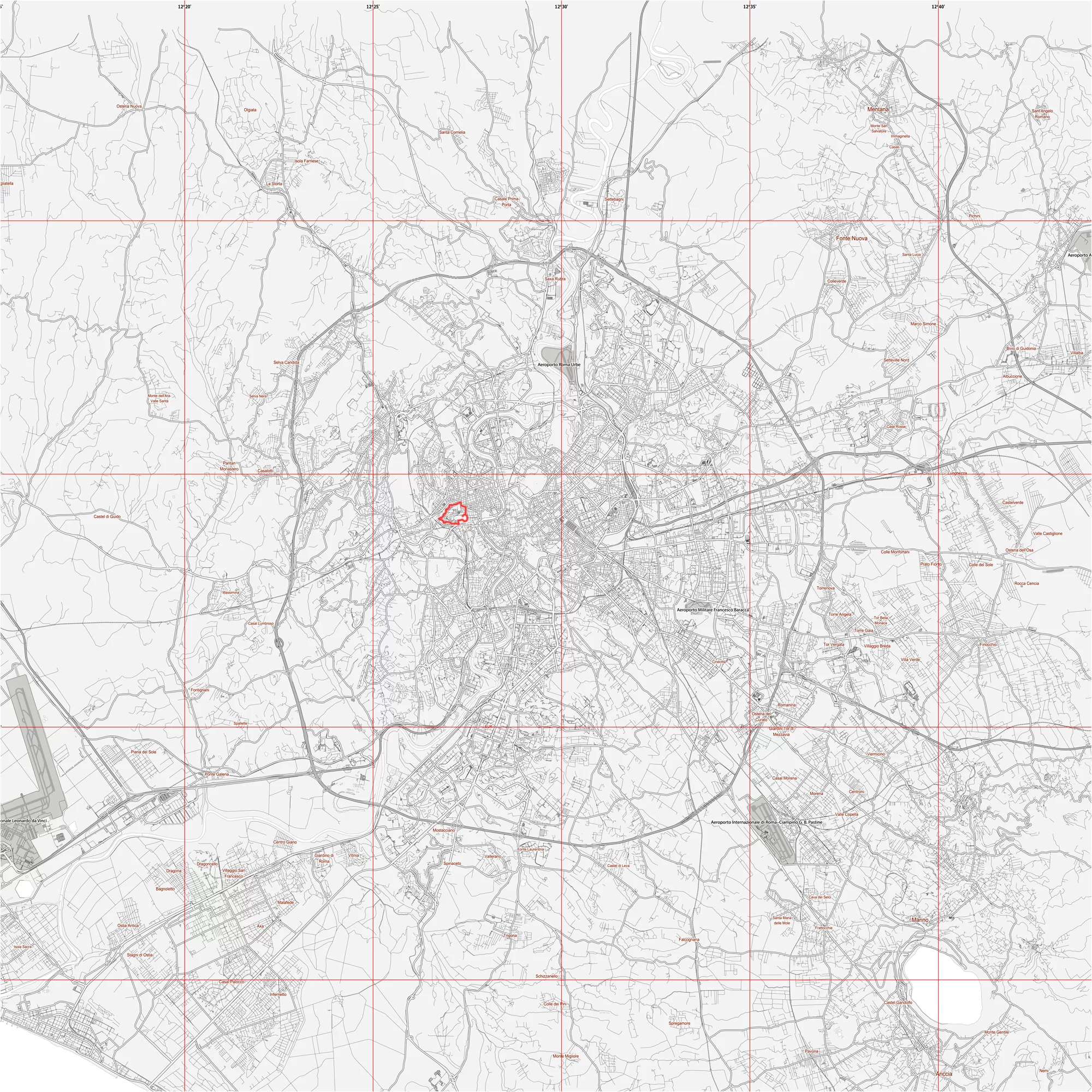 Roma Italy PDF Vector Map: City Plan Low Detailed (simple white) Street Map editable Adobe PDF in layers
