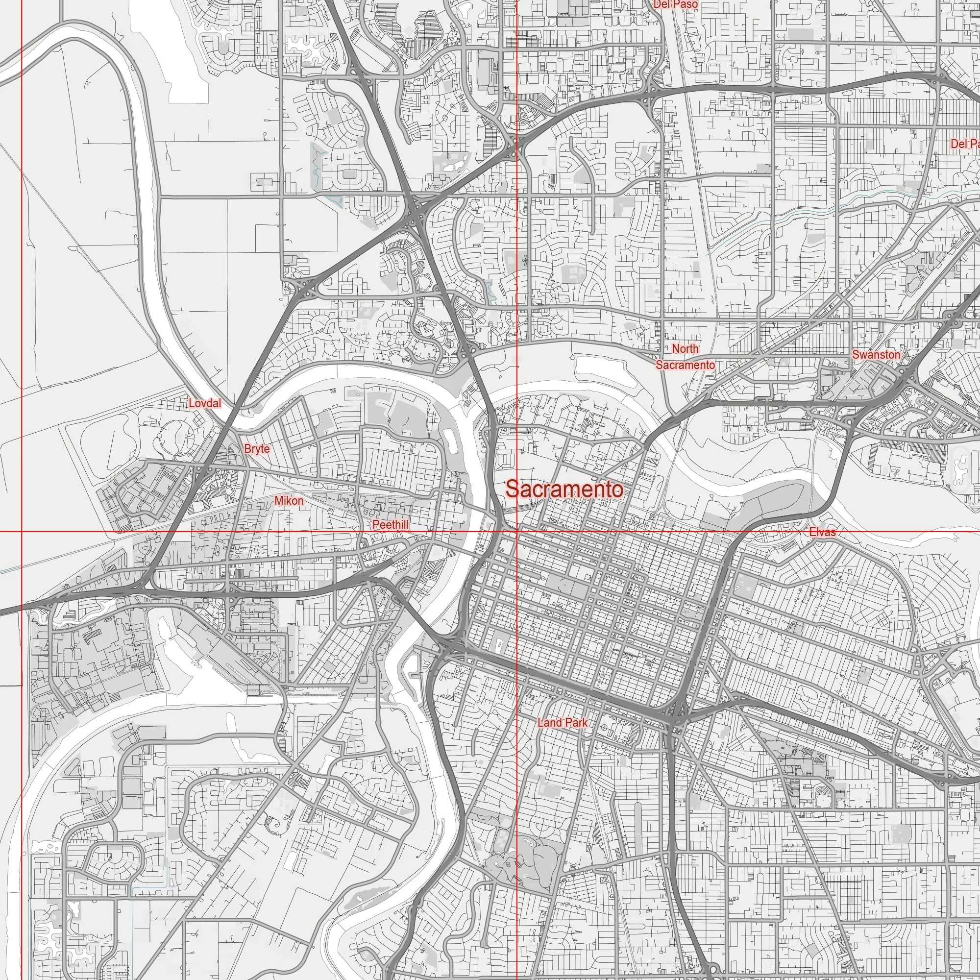 Sacramento California US Map Vector City Plan Low Detailed (simple white) Street Map editable Adobe Illustrator in layers