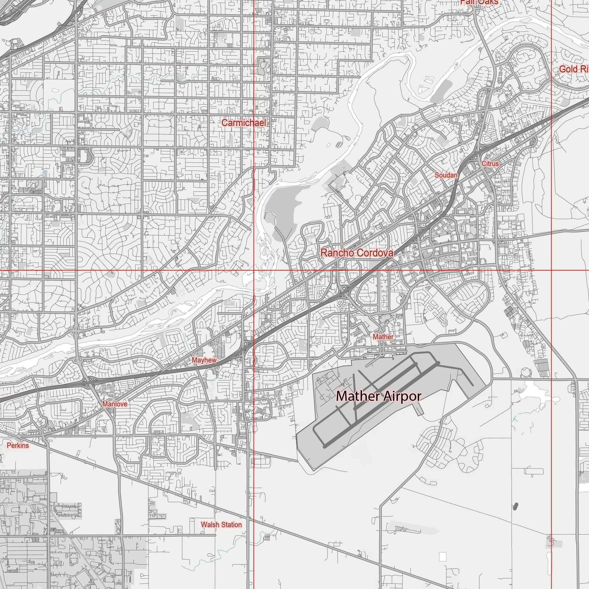 Sacramento California US Map Vector City Plan Low Detailed (simple white) Street Map editable Adobe Illustrator in layers