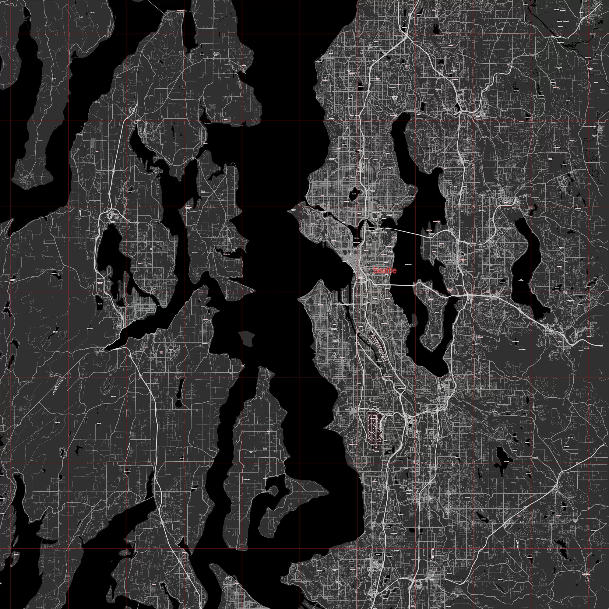 Seattle Washington US PDF Vector Map: City Plan Low Detailed (simple BLACK & WHITE) Street Map editable Adobe PDF in layers
