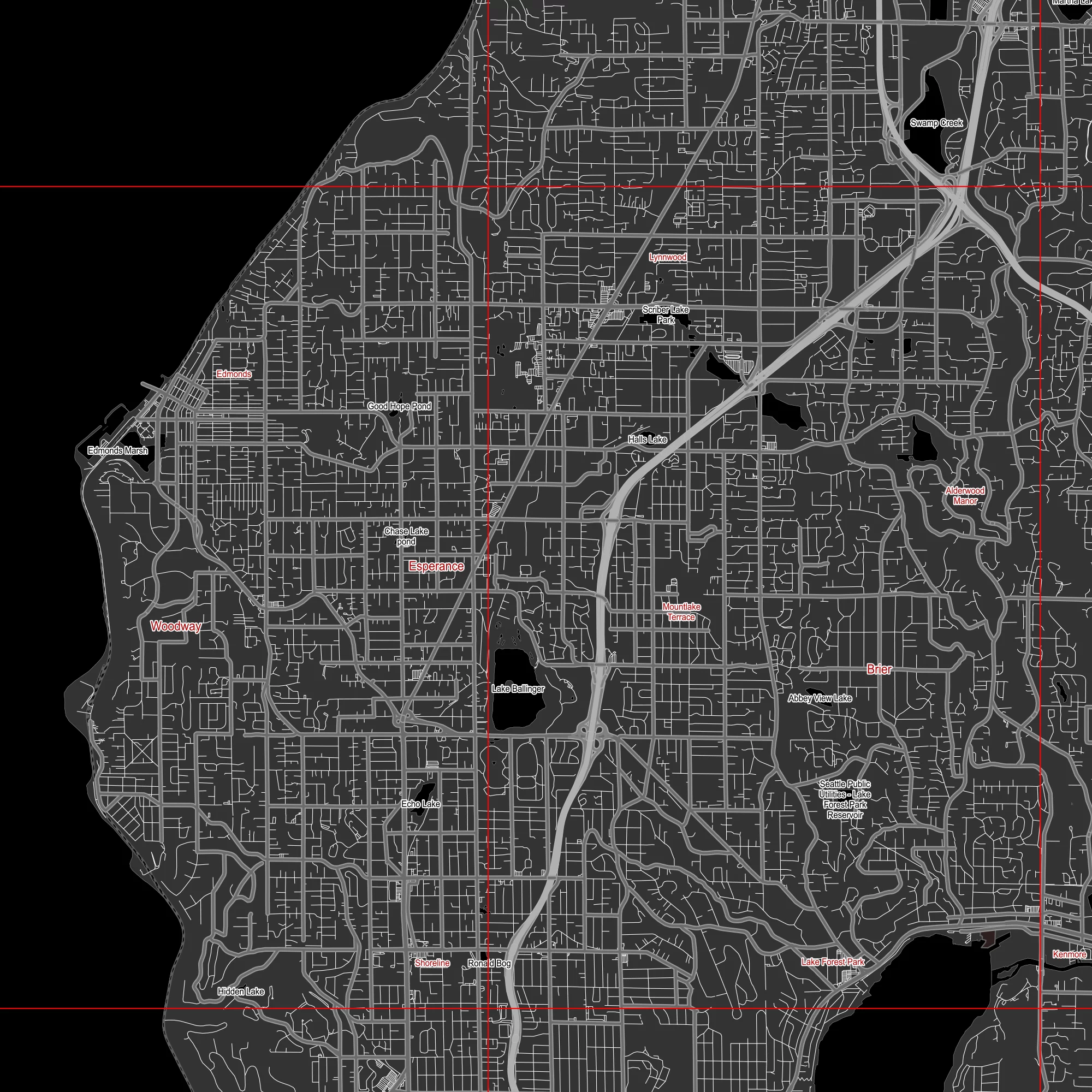 Seattle Washington US PDF Vector Map: City Plan Low Detailed (simple BLACK & WHITE) Street Map editable Adobe PDF in layers