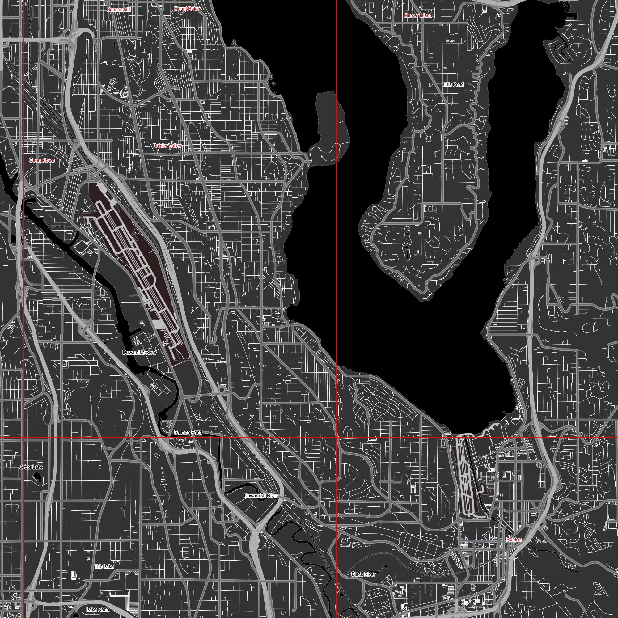 Seattle Washington US PDF Vector Map: City Plan Low Detailed (simple BLACK & WHITE) Street Map editable Adobe PDF in layers