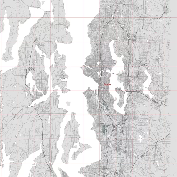 Seattle Washington US Map Vector City Plan Low Detailed (simple white + black hc) Street Map editable Adobe Illustrator in layers