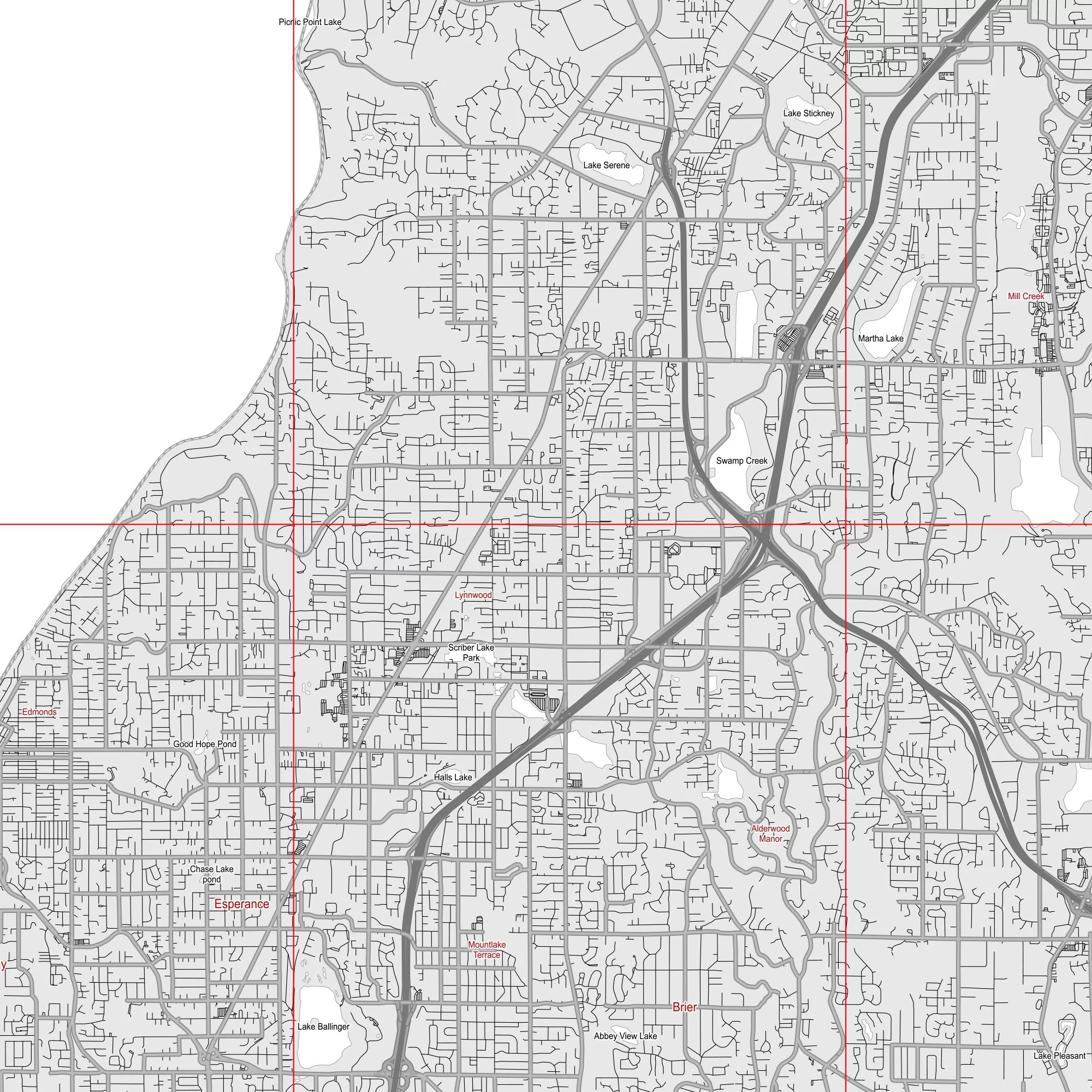 Seattle Washington US PDF Vector Map: City Plan Low Detailed (simple white + black hc) Street Map editable Adobe PDF in layers.
