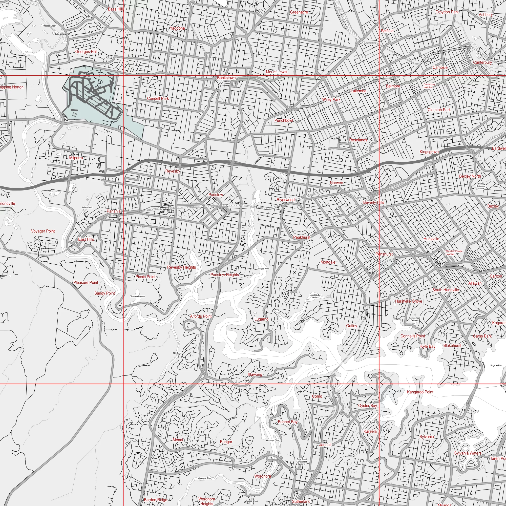 Sydney Australia PDF Vector Map: City Plan Low Detailed (simple BLANK version) Street Map editable Adobe PDF in layers